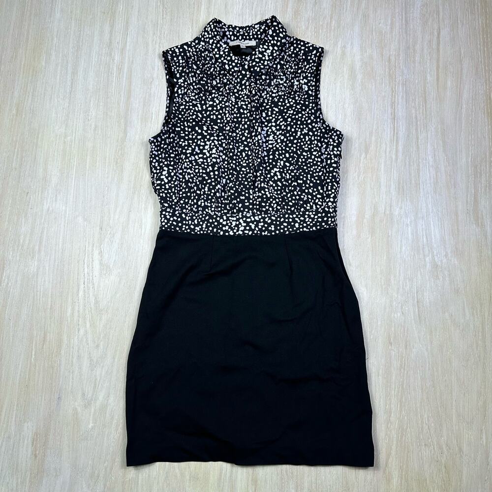 41 Hawthorn Black White Leopard Sleeveless Career Elegant Sheath Dress Medium